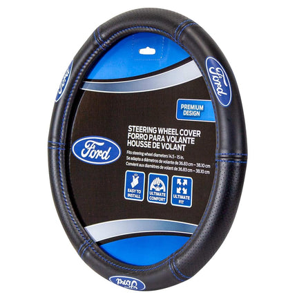 Plasticolor 006692R01 Ford Deluxe High Contrast Stitching Premium Steering Wheel Cover for Cars, Trucks & SUV
