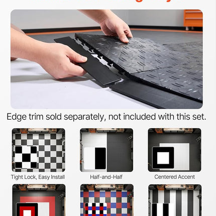 VEVOR Garage Tiles Interlocking, 12 x 12 x 0.53 inch 50 Pack Garage Floor Covering Tiles, Non-Slip Double-Sided Texture Garage Flooring Tiles, for Garages, Basements, Repair Shops, Black