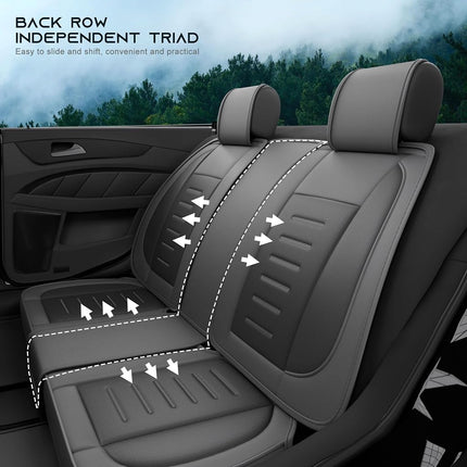 SLARY 5PCS Angel Wings Front and Back Car Seat Covers Auto Interior Accessories with Water Proof Nappa Leather for Cars SUV Pick-up Truck Universal Comfortable and Breathable (Full Set, Grey)