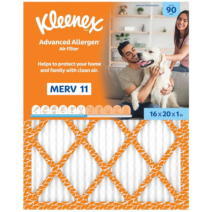 Kleenex Advanced Allergen Air Filter 16x20x1 Inches - 11 MERV RATING (4-Pack)