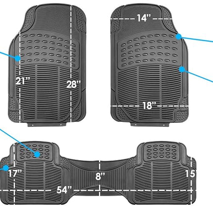 FH Group Car Floor Mats - Heavy-Duty Rubber Floor Mats for Cars, Universal Fit 3 Rows Full Set, Trimmable Automotive Floor Mats, ClimaProof Floor Mats, Floor Mats For SUVs, Truck Floor Mats Gray