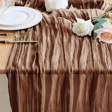 Wokceer Cheesecloth Table Runner Brown 10FT Boho G