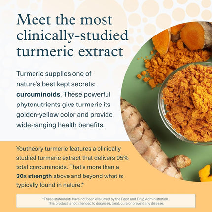 Youtheory Turmeric Extra Strength with Black Pepper (BioPerine) 60 Count (1 Bottle)
