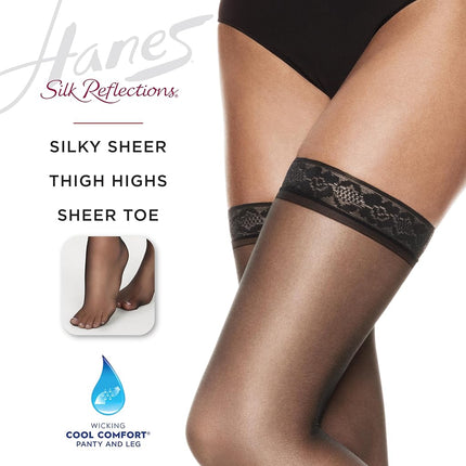 Hanes Women's Silk Reflections Thigh-High Stockings, Barely Black, CD