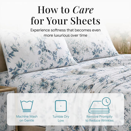 Tribeca Living VERN4PSSQUBL Extra Deep Pocket Sheet Set, Queen, Vernazza Blue/Multi