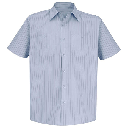 Red Kap Men's Industrial Stripe Work Shirt, Light Blue/Navy Stripe, Short Sleeve X-Large