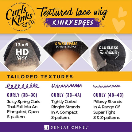 CKCO Kinky Edge Body Wave 14 Inch Lace Wigs - Sensationnel 13x6 Lace Wigs - Glueless Synthetic Wig - DarkBrown