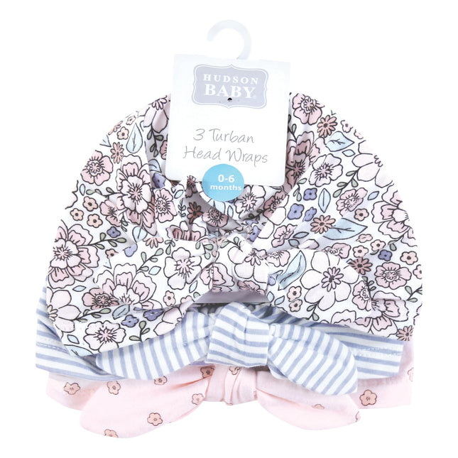 Hudson Baby Infant Girls Turban Cotton Headwraps, 0-24 Months, So Pretty Flower, 0-24 Months