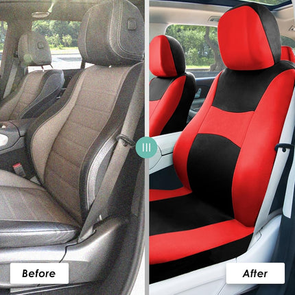 FH Group Automotive Seat Covers Red Universal Fit Bucket and Bench Cover fits most Cars, SUVs, and Trucks (Full Set Airbag Compatible with Split Bench) FB030RED115