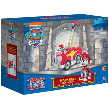 PAW Patrol, Los Rescue Knights Marshall Coche de Juguete Transformable con Figura de Acción Coleccionable, Juguetes para Niños a partir de 3 Años
