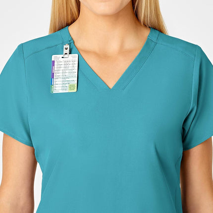 WonderWink 6155ATEALSM W123 Women's Stylized V-neck Top, Teal Blue, Standard-S Size
