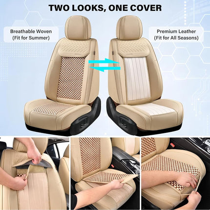Coverado Waterproof Seat Covers for Cars, Front Car Seat Covers, 2 in 1 Conversions Car Seat Protector Automotive Seat Covers Universal Fit for Most Cars SUVs and Trucks(Beige)