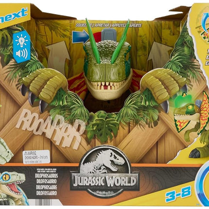 Fisher-Price Imaginext Jurassic World Dinosaur Toy Thrash Attack Dilophosaurus 16+ Inch Figure with Lights & Sounds for Kids Ages 3+ Years, HVY16