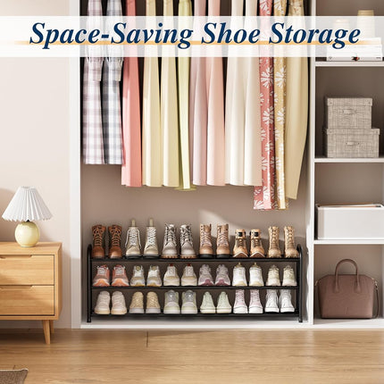 ENJOYBASICS 3 Tier Expandable Shoe Rack, Metal Small Shoes Shelf, Black
