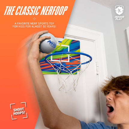 Nerf Mini Over The Door Basketball Hoop - Nerfoop Indoor Game Set for Kids - Toy Foam Basketball With Hoop - Great for Bedroom - Blue