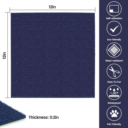 10Pcs Carpet Tiles Peel and Stick 12”x 12” Non-Slip Self Adhesive Squares Carpet Floor Tile Reusable Waterproof Carpet for Living Room Bedroom