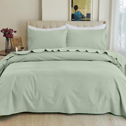 Elegant Comfort Soft 4-Piece 100% Turkish Cotton Flannel Sheet Set - Premium Quality, Deep Pocket Fitted Sheet, Ultra Soft, Cozy Warm Flannel Sheets - King, Mint Green