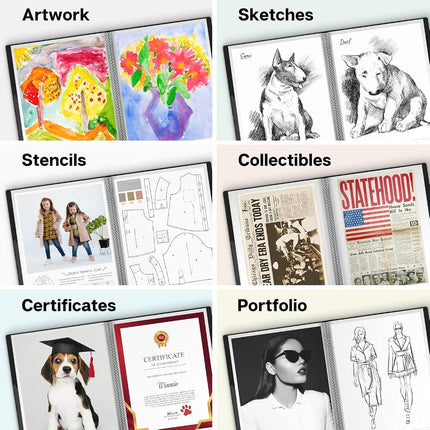 Dunwell 11x14 Binder with Sleeves - (Black), 24 Pockets Display 48 Pages, Large Folder with Plastic Sleeves, 11 x 14 Presentation Book with Protector Sleeves, Kids Art Portfolio 14x11, Clear Pages