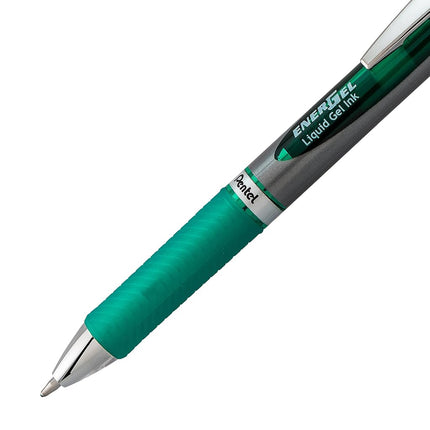 Bolígrafo de gel líquido retráctil Pentel EnerGel RTX, línea gruesa, punta de metal, tinta verde, paquete de 2 (BL80BP2D)