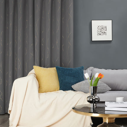 Deconovo Blackout Grommet Curtains Pair with Golden Dots Pattern Energy Saving Room Darkening Curtains for Living Room and Sliding Glass Door 42W x 84L Inch Grey 2 Panels