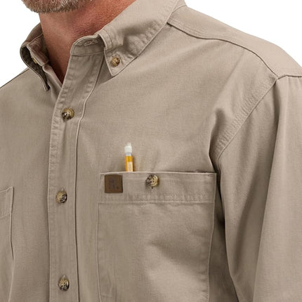 Wrangler Men's Logger Twill Long Sleeve Workshirt SHIRT, Khaki, XL