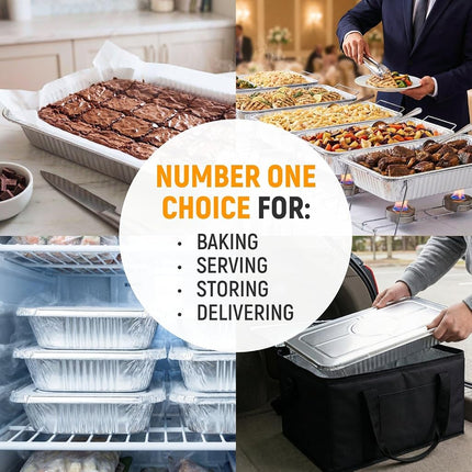Paclord Aluminum Foil Pans - Full-Size 21" x 13", Pack of 50 - USA-Made Disposable Aluminum Trays for Steam Table & Chafing Racks - Great for Baking, Catering, BBQ, Parties, Food Delivery