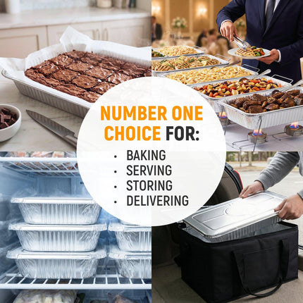 Paclord Aluminum Foil Pans - Full-Size 21" x 13", Pack of 50 - USA-Made Disposable Aluminum Trays for Steam Table & Chafing Racks - Great for Baking, Catering, BBQ, Parties, Food Delivery
