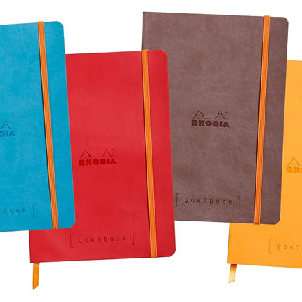 RHODIA 117743C - Soft Notebook Bullet Journal Goalbook Chocolate - A5 - Dotted Dot - 240 pages - 90g Ivory Clairefontaine Paper - 2 Ribbons, Elastic Closure - Faux Leather Cover