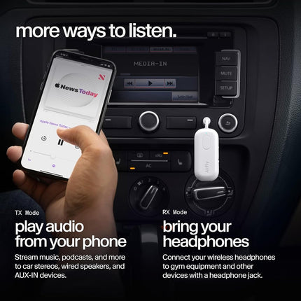 Twelve South AirFly Pro Bluetooth Wireless Audio Transmitter/Receiver for up to 2 AirPods/Wireless Headphones; Use with Any 3.5 mm Audio Jack on Airplanes, Gym Equipment, and Auto, White