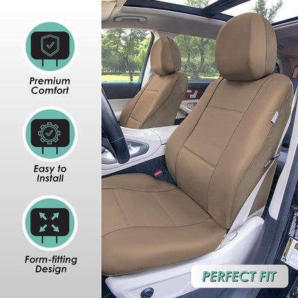 FH GROUP FH-PU002115 Classic PU Leather Car Seat Covers Airbag Compatible And Split Bench PU Leather Solid Beige