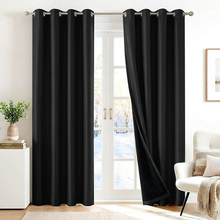 Deconovo 100% Blackout Grommet Black Curtains with Backing, Thermal Insulated, Soundproof Drapes for Living Room/Bedroom/Guest Room/Entryway/Sliding Glass Door (Set of 2, 42W x 84L Inch, Black)