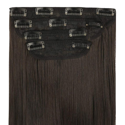 REECHO Extensiones de pelo largas y lisas de 24 pulgadas, 4 piezas, gruesas, con clip, color negro y marrón