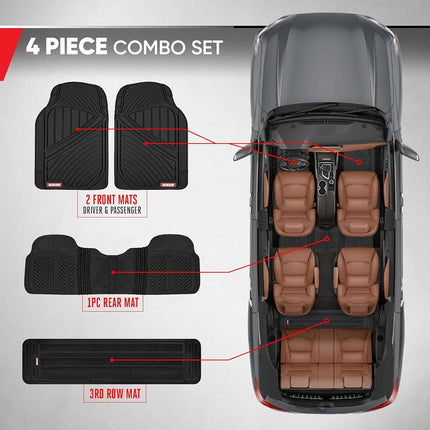 Motor Trend 3 Rows FlexTough Series Rubber Floor Mats & Liners for Car SUV Van- Heavy Duty Full Interior - Black
