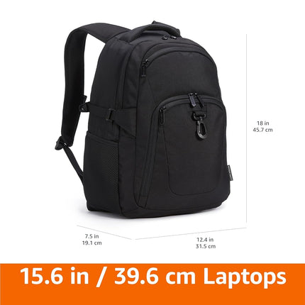 Amazon Basics 15.6-Inch Laptop Backpack, Water Resistant Rucksack for Business Travel, Work or School, Padded Shoulder Straps, Black