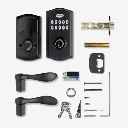 Kwikset SmartCode 955 Electronic Lever Door Lock Deadbolt with Pembroke Door Handle Lever Featuring SmartKey Security in Satin Chrome