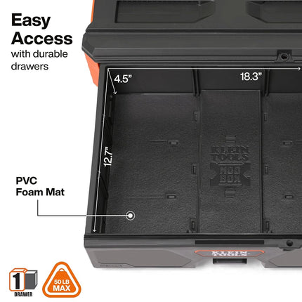 Klein Tools 54844MB MODbox Compact Single Drawer Box Full Width, Tool Storage Drawer with Ball Bearing Slides, Dividers Included, PVC Foam Mat