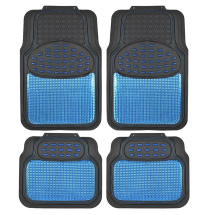 BDK Metallic Rubber Floor Mats for Car SUV & Truck - Semi Trimmable, 2 Tone Color Heavy Duty Protection (Blue/Black)