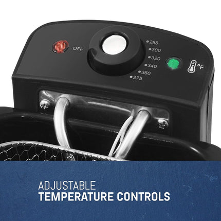 Freidora eléctrica de inmersión Elite Gourmet EDF1607# de 800 vatios con cesta de malla, capacidad de aceite de 1,6 cuartos / 6,5 tazas, perilla de temperatura y tapa con ventana, acero inoxidable