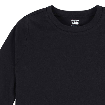Gerber Unisex Baby Toddler 5-Pack Solid Long Sleeve T-Shirts Jersey 160 GSM, Black, 2T