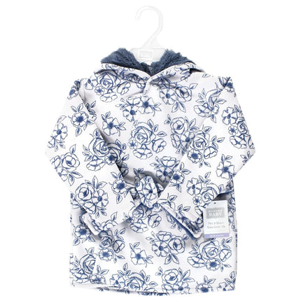 Hudson Baby Unisex Baby Mink with Faux Fur Lining Pool and Beach Robe Cover-ups, Blue Toile, 18-24 Months