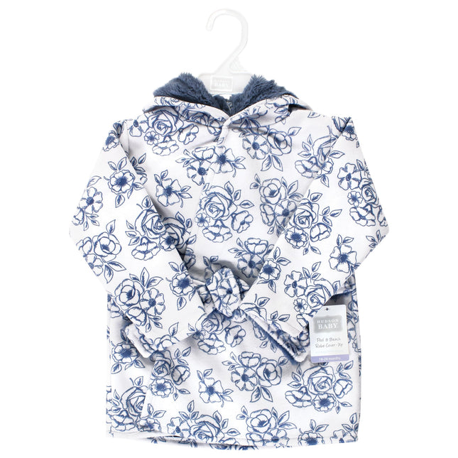 Hudson Baby Unisex Baby Mink with Faux Fur Lining Pool and Beach Robe Cover-ups, Blue Toile, 0-6 Months