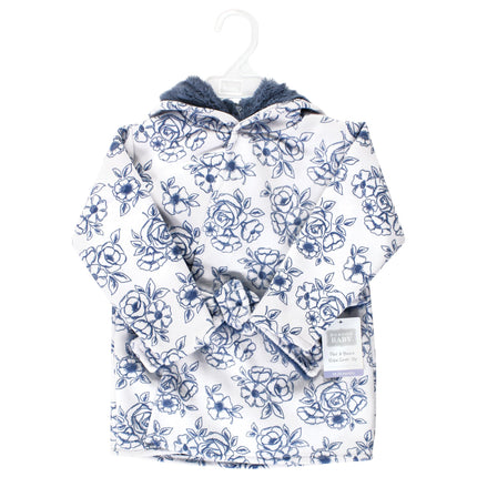 Hudson Baby Unisex Baby Mink with Faux Fur Lining Pool and Beach Robe Cover-ups, Blue Toile, 18-24 Months