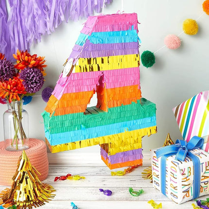 Rainbow Pinata Number 4 for Kid’s 4th Birthday Party, 30 x 42 x 7.6 cm