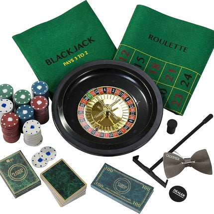 Talking Tables Casino Night Kit Poker, Blackjack, Roulette-Gambling Set for Adults, Gifts for Him | Contains Game Mat, Chips, Money, Balls, Playing Cards, Paper, Plastic, GAMECASINO