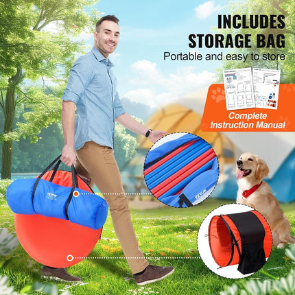 VEVOR Dog Agility Training Equipment, 7 PCS Set Upgrade w/Adjustable High Hurdles,6 Weave Poles,2 Tunnels,Jump Ring,Pause Box, Whistle,Foldable Bowl,Puppy Obstacle Course Kit w/ 3 Bags
