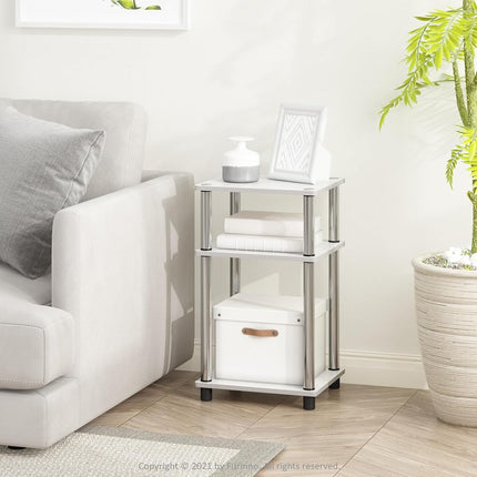 Furinno JUST Side Table Set of 2, 3-Tier End Tables, Open Shelves Night Stand, Nightstand, Toolless Assembly, for Living Room, Bedroom, White Oak/Stainless Steel