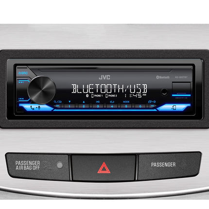 Autoestéreo JVC KD-SX27BT con Bluetooth, receptor de medios digital de 100 W, USB de 1.5 A para cargar dispositivos, unidad principal de un solo DIN, AM/FM, entrada auxiliar, aplicación remota JVC