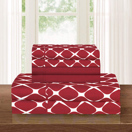Juego de sábanas de 4 piezas Elegant Comfort de lujo, las más suaves y acogedoras, resistentes a las arrugas, patrón Milano Trellis-1500, juego de ropa de cama de microfibra de calidad hotelera premium, Twin/Twin XL, borgoña