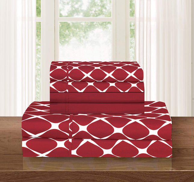 Juego de sábanas de 4 piezas Elegant Comfort de lujo, las más suaves y acogedoras, resistentes a las arrugas, patrón Milano Trellis-1500, juego de ropa de cama de microfibra de calidad hotelera premium, Twin/Twin XL, borgoña