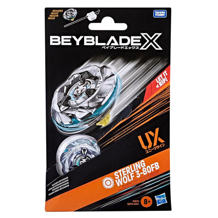 Beyblade X Sterling Wolf 3-80FB UX Starter Pack Set with Stamina Type Top and Launcher, Authentic Takara Tomy Battle Tops Games, Toys for Boys and Girls 8+